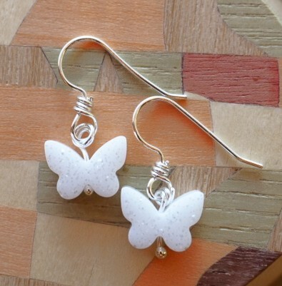 White butterfly shaped handmade sweetheart earring